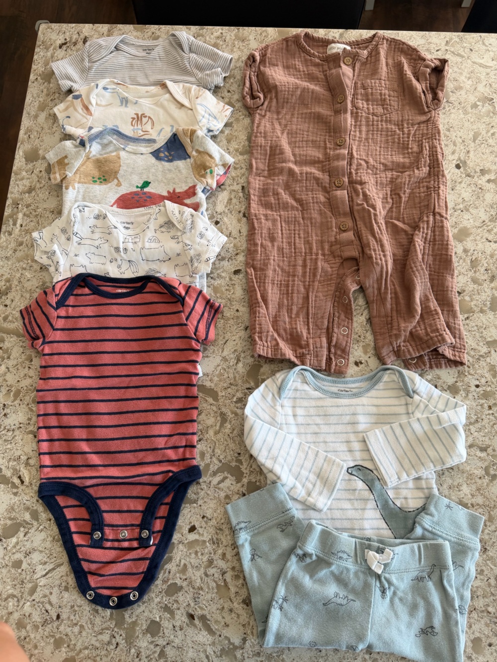 Carter's Rust Mauve Button Romper + Mixed Color Onesie Bundle